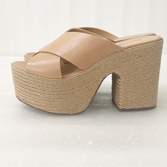NEW SCHUTZ Tan Leather Jute Wrapped Platform Espadrille Sandals - Picture 8 of 13